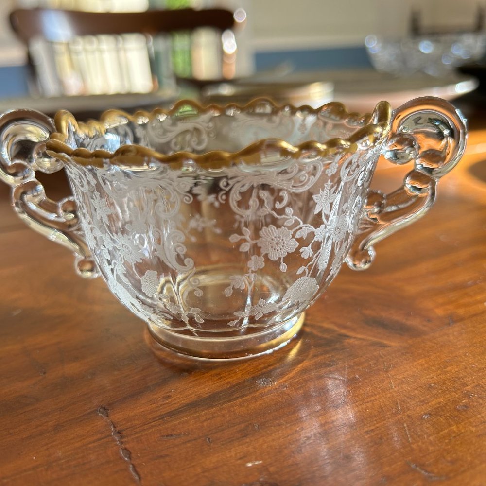 Ex Rare VTG Cambridge Chantilly Golden Trim 3625  Sugar Creamer Set - Picture 2 of 8